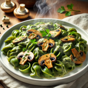 Conchigliettes Spiruline à la Sauce Crème et Champignons