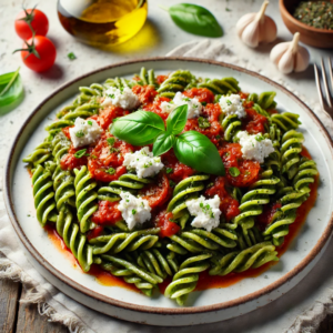 Torsades Spiruline à la Sauce Tomate et Fromage de Chèvre